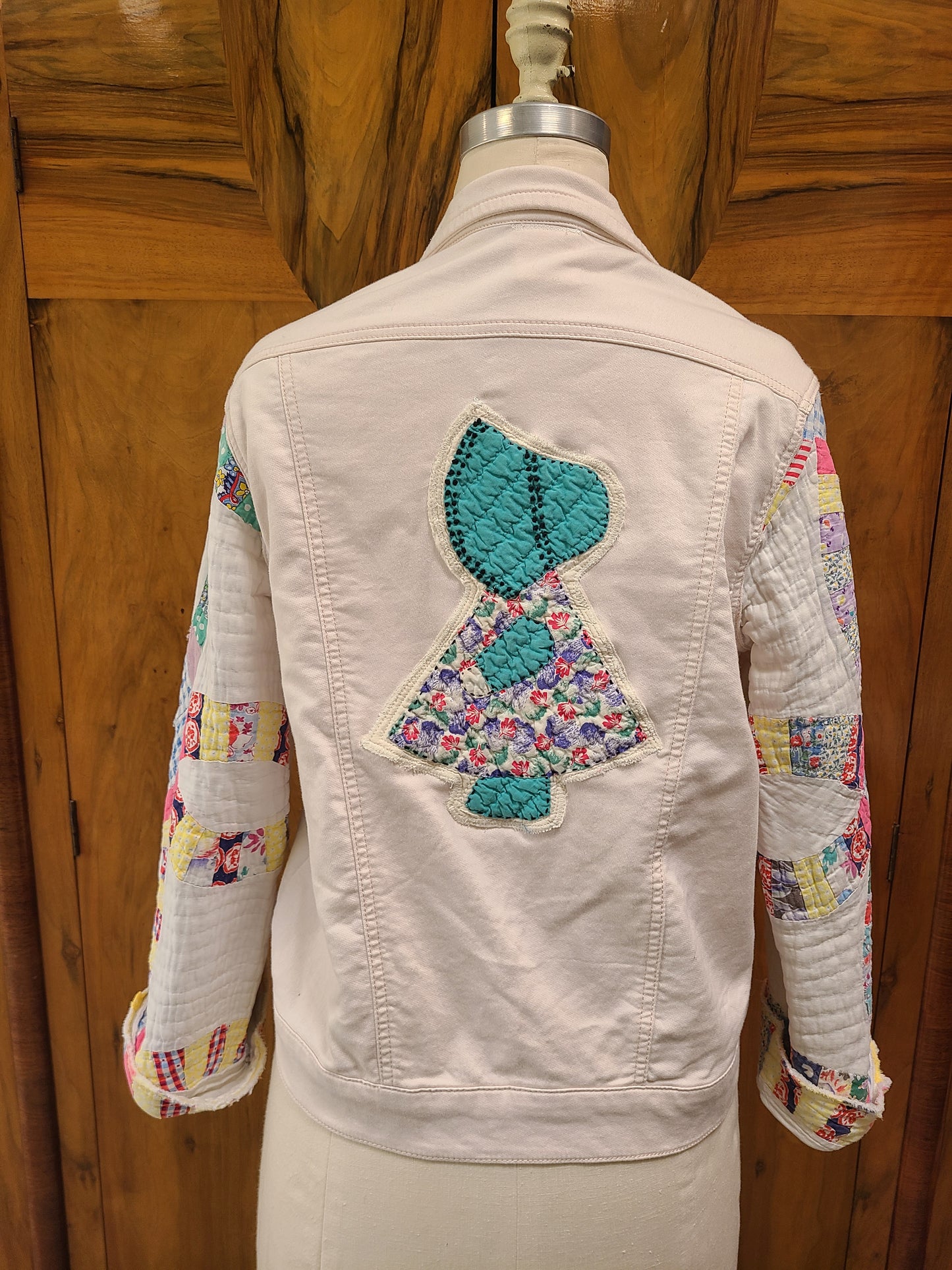 Pretty pale pink soft denim with vintage quilt arms
