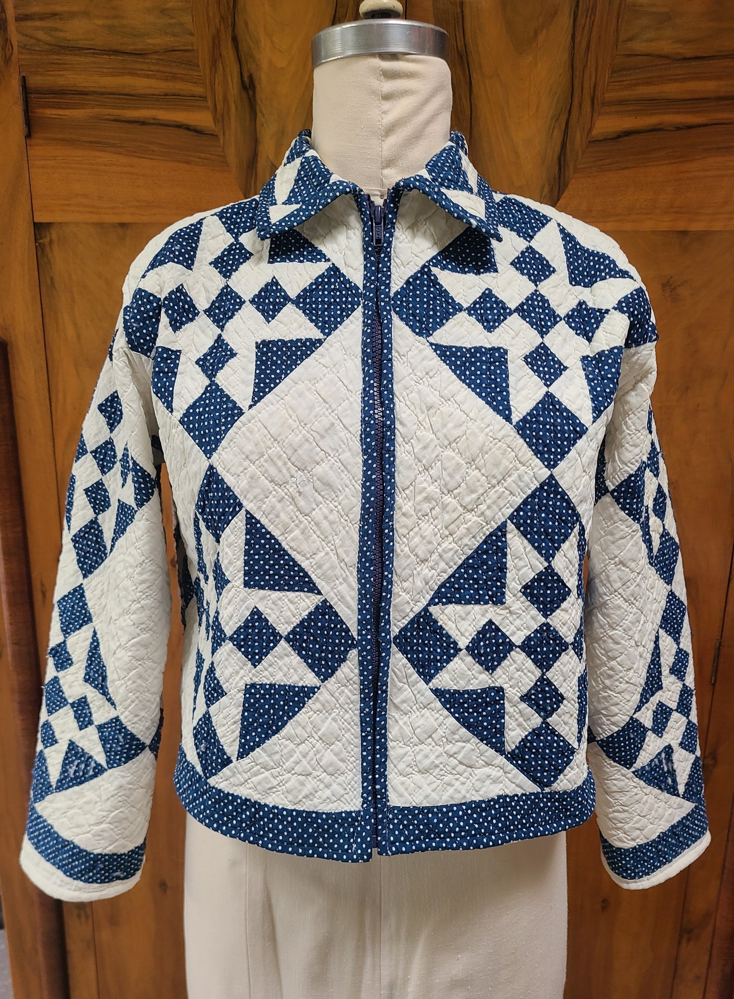 Indigo & White cropped Chore Jacket with removable Lambswool Collar
