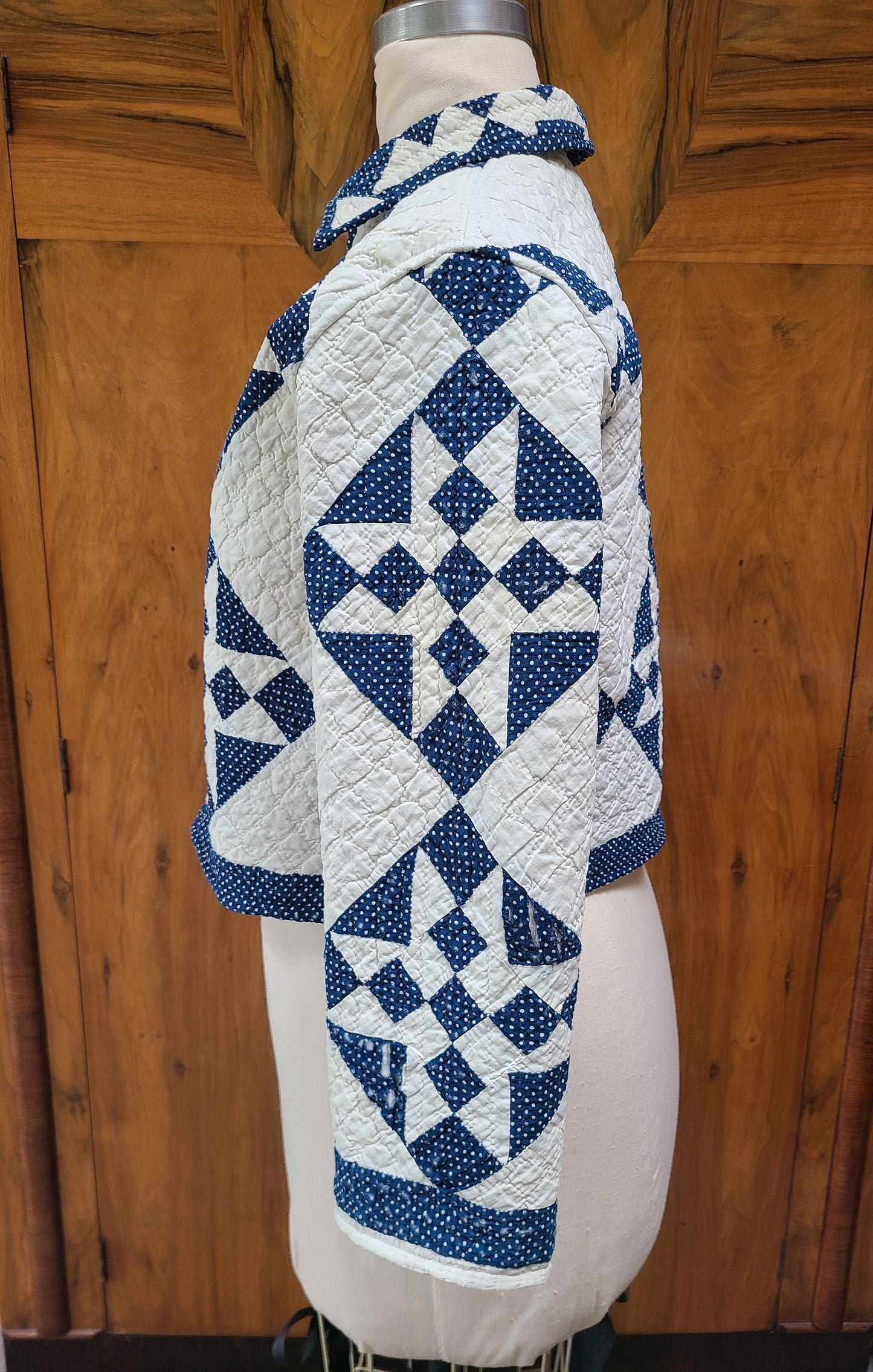 Indigo & White cropped Chore Jacket with removable Lambswool Collar