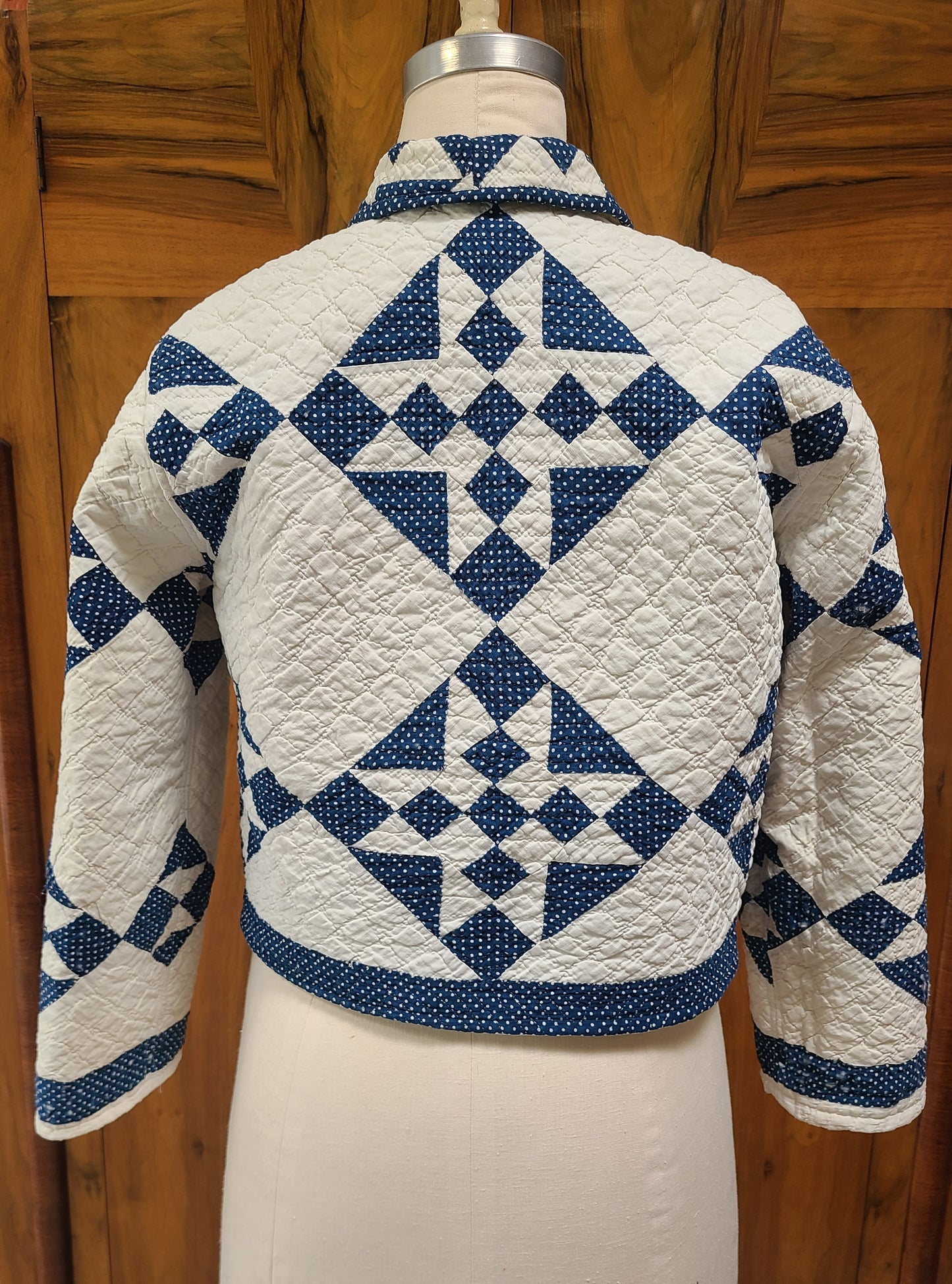 Indigo & White cropped Chore Jacket with removable Lambswool Collar