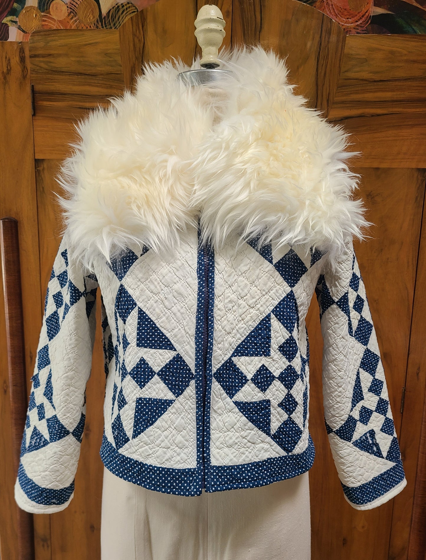Indigo & White cropped Chore Jacket with removable Lambswool Collar