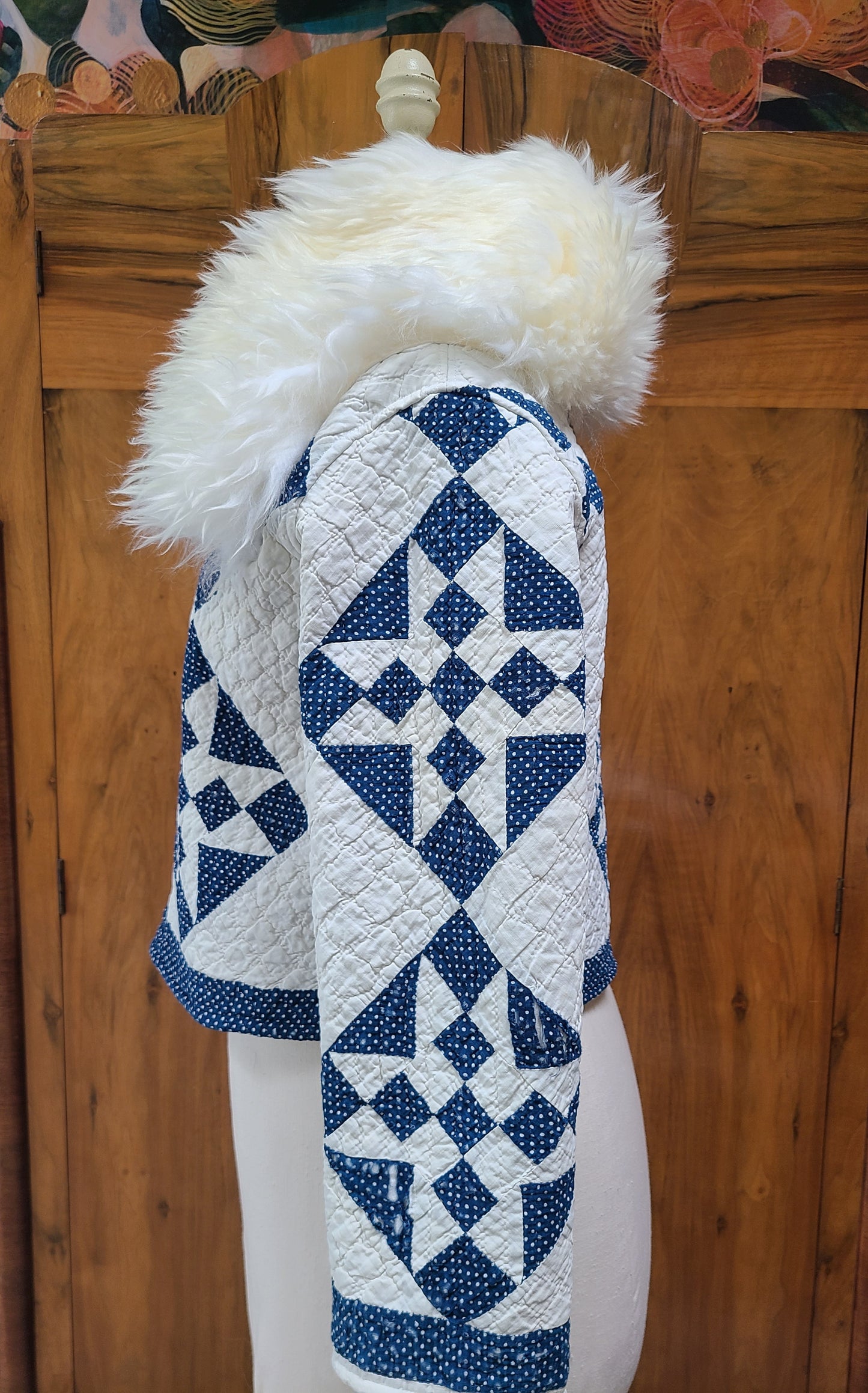 Indigo & White cropped Chore Jacket with removable Lambswool Collar