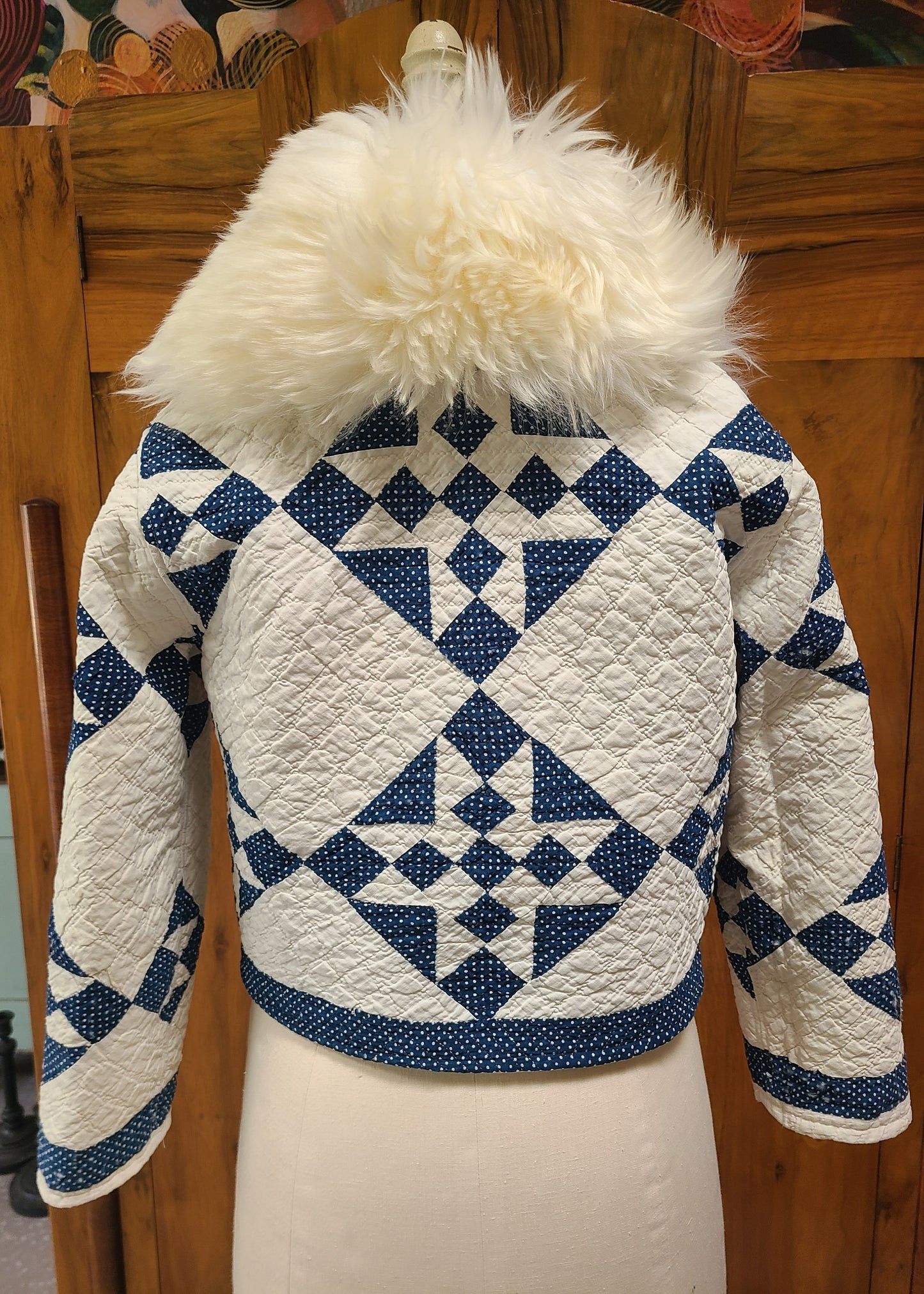 Indigo & White cropped Chore Jacket with removable Lambswool Collar