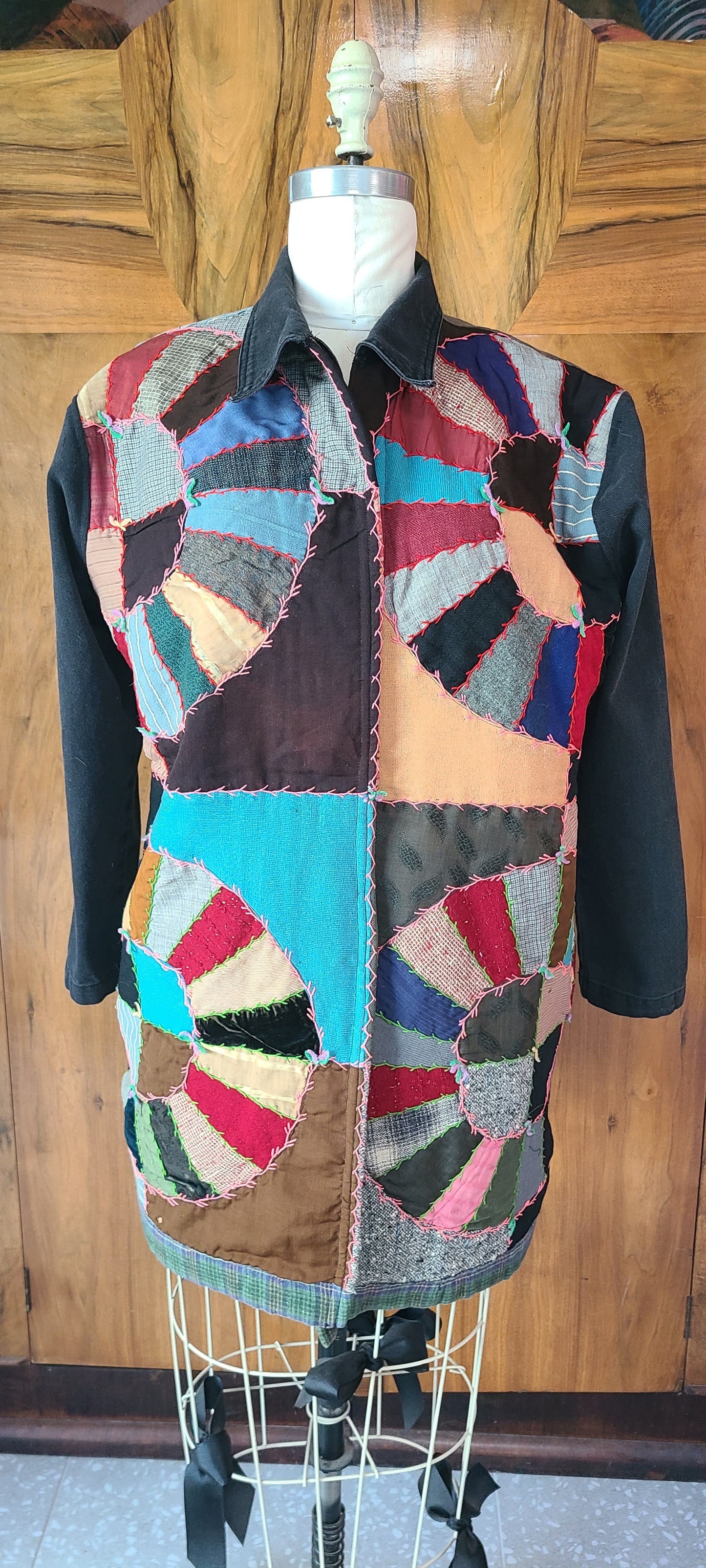 Crazy Quilt Duster with Denim Sleeves