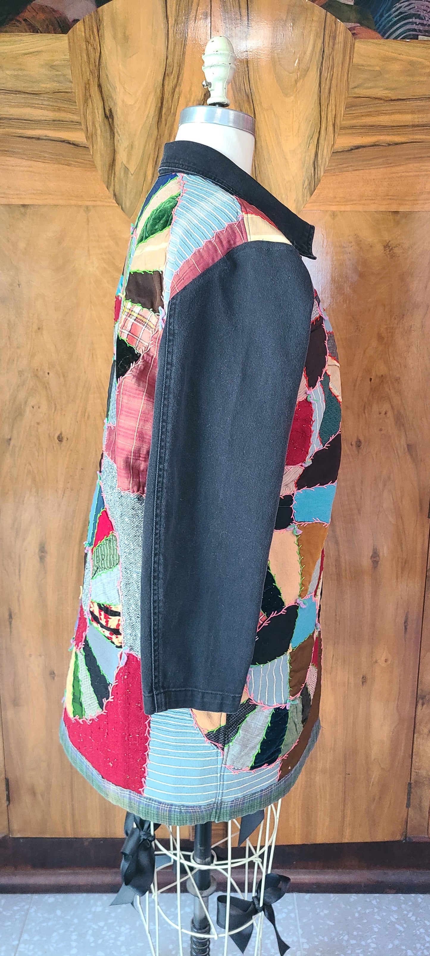 Crazy Quilt Duster with Denim Sleeves