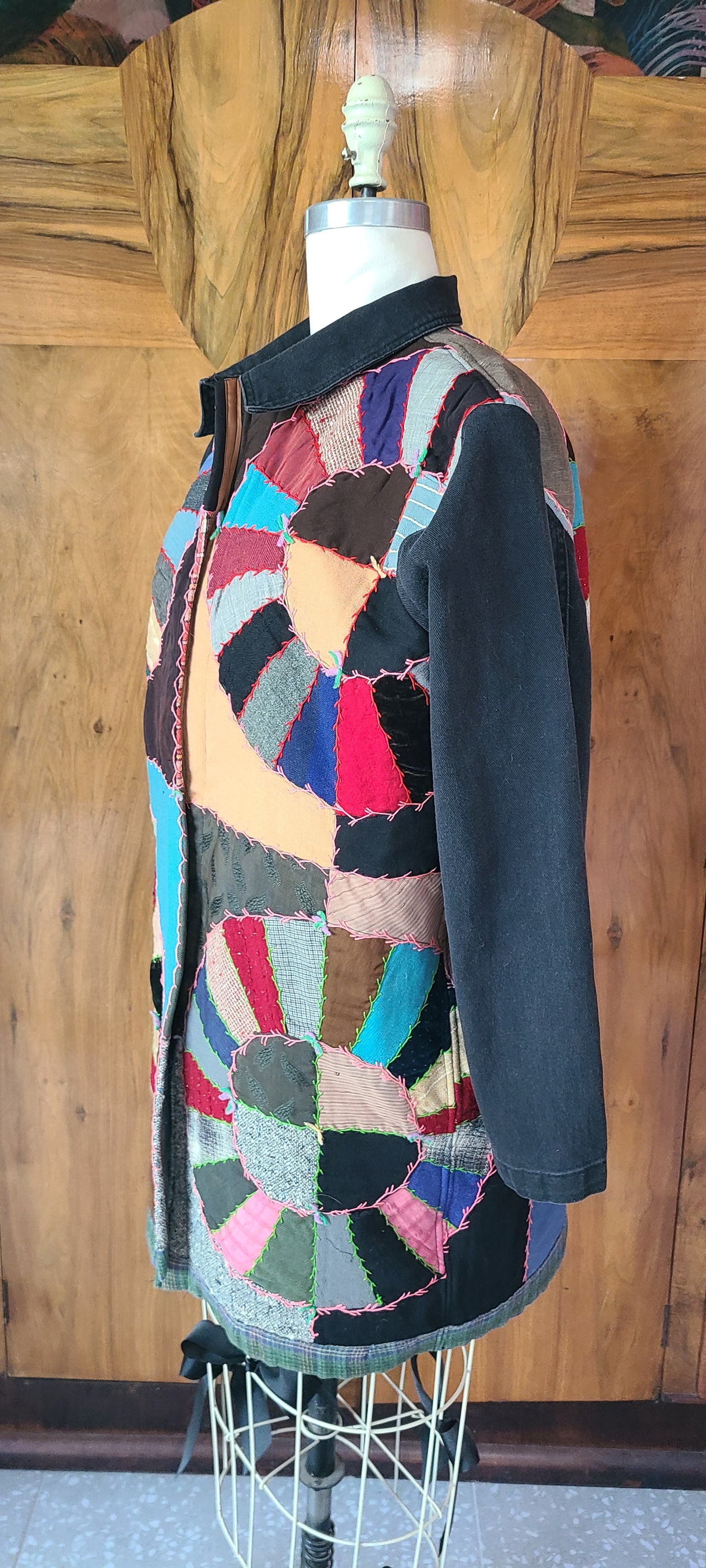 Crazy Quilt Duster with Denim Sleeves