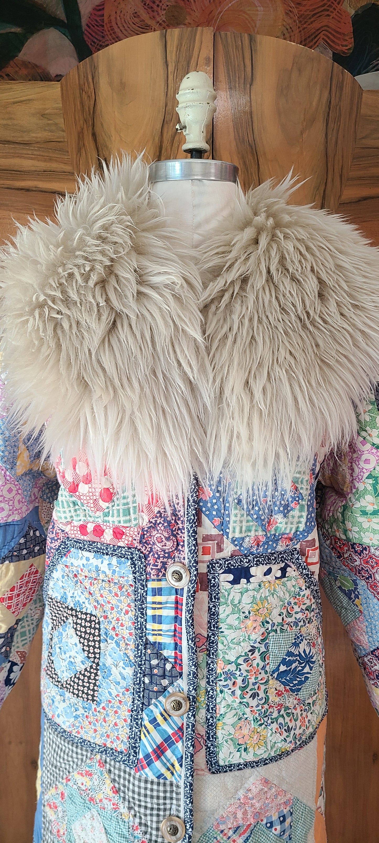 Blue Patch Chore with Lambskin Collar