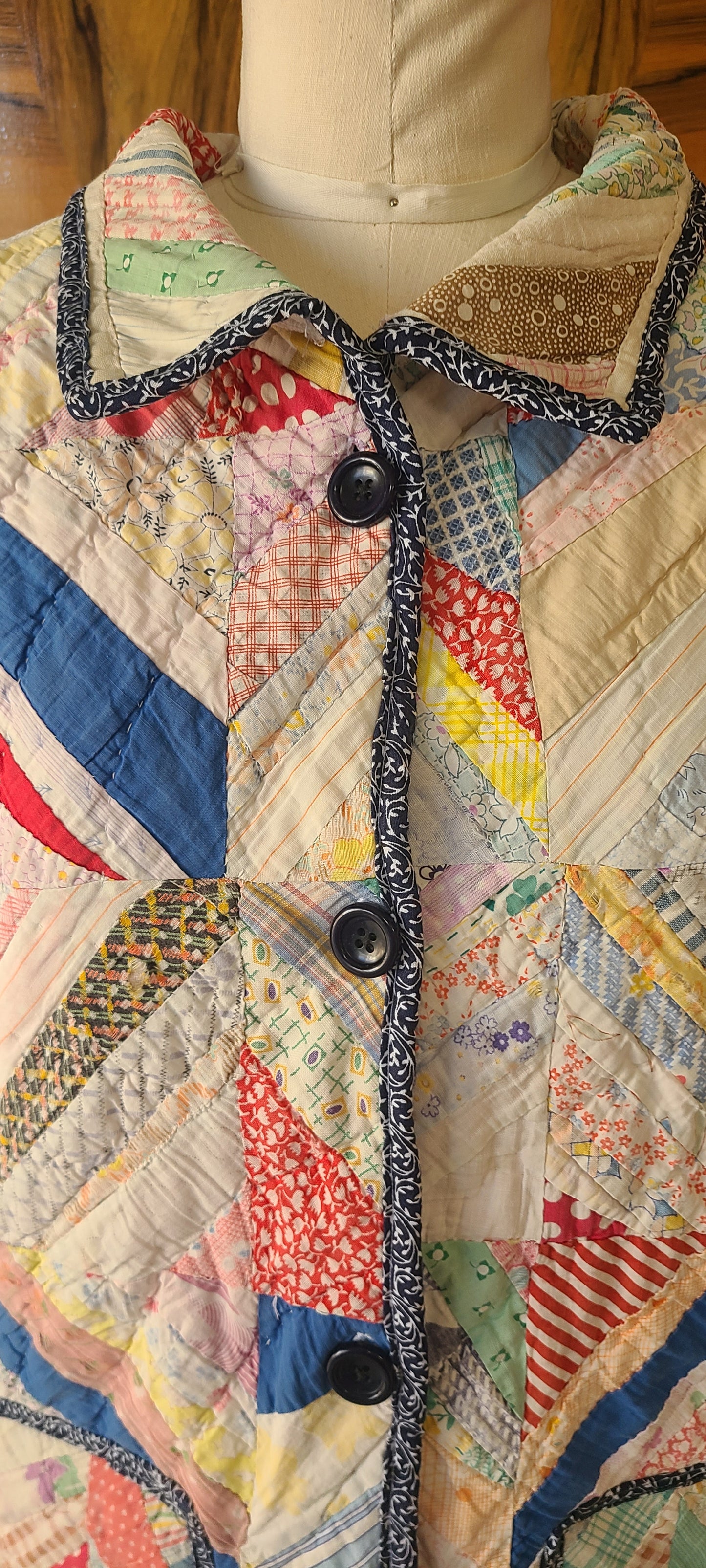 Spiderweb Quilt Duster, Denim Sleeves, Lambskin Collar