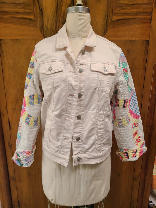 Pretty pale pink soft denim with vintage quilt arms