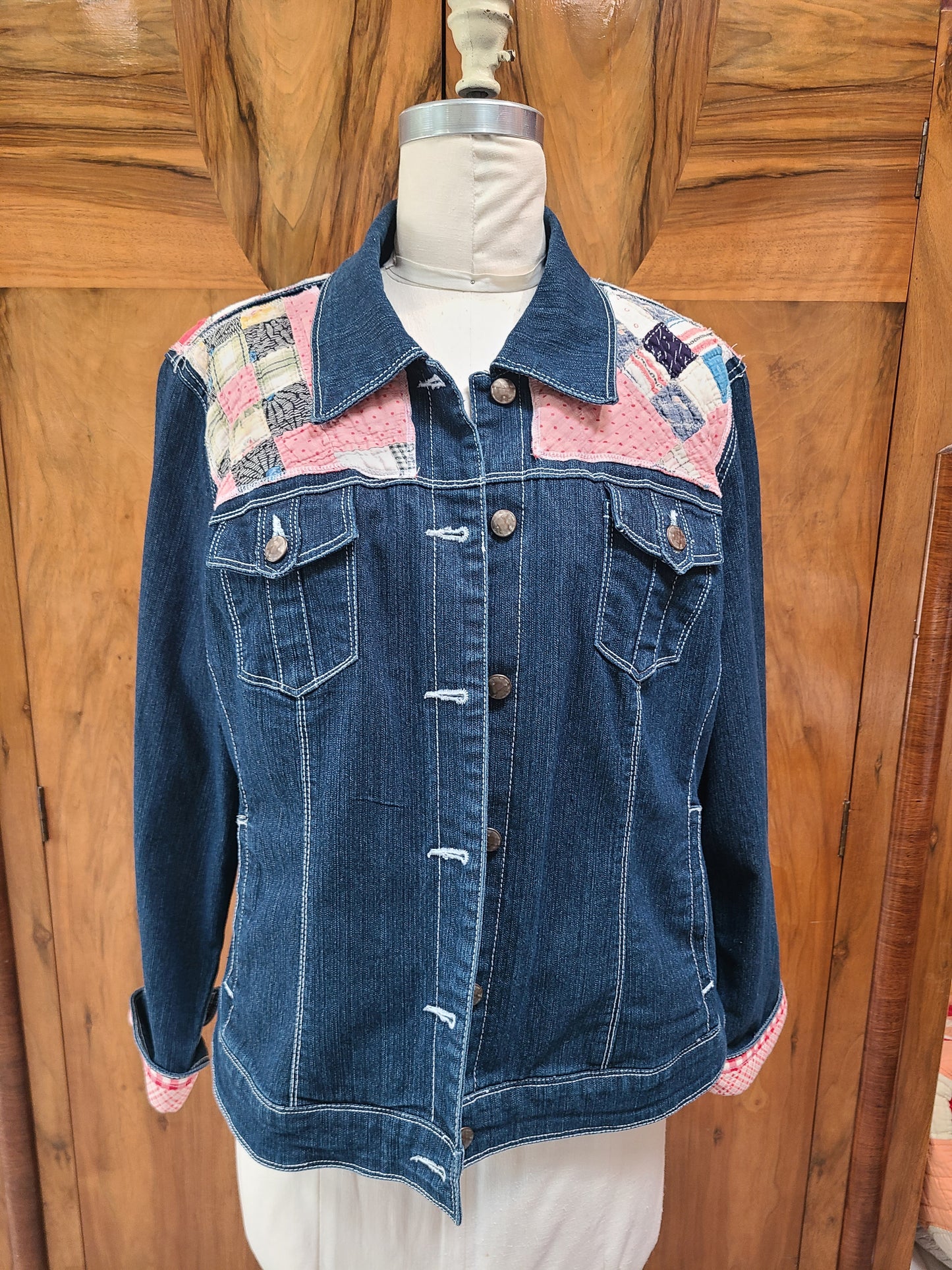 Christopher and Bons denim embellished with vintage quilt western style