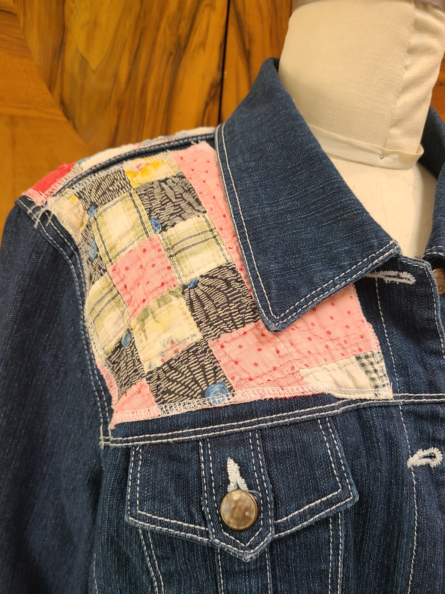 Christopher and Bons denim embellished with vintage quilt western style