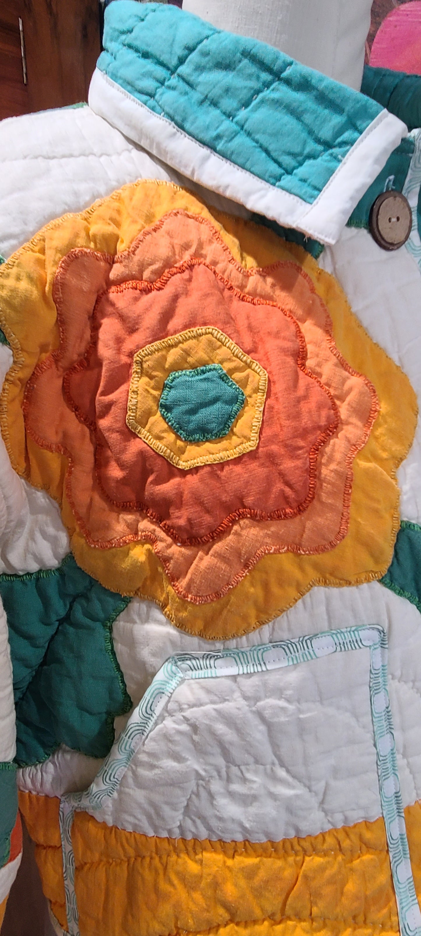 Orange Floral Applique Cropped Chore