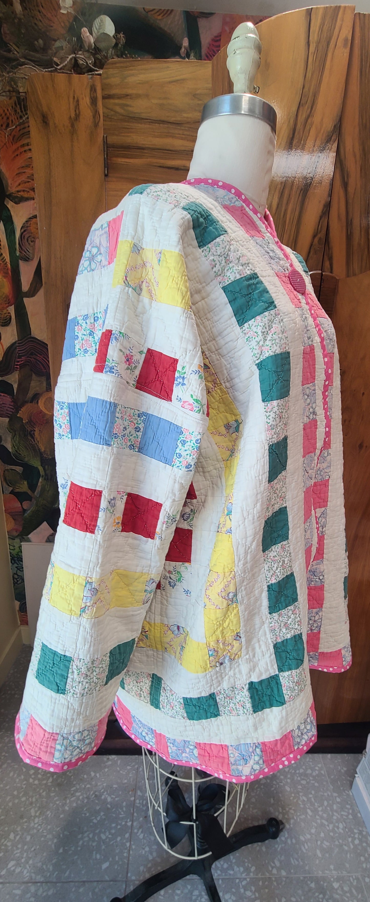 Pink Polka-dot Trimmed Swing Coat