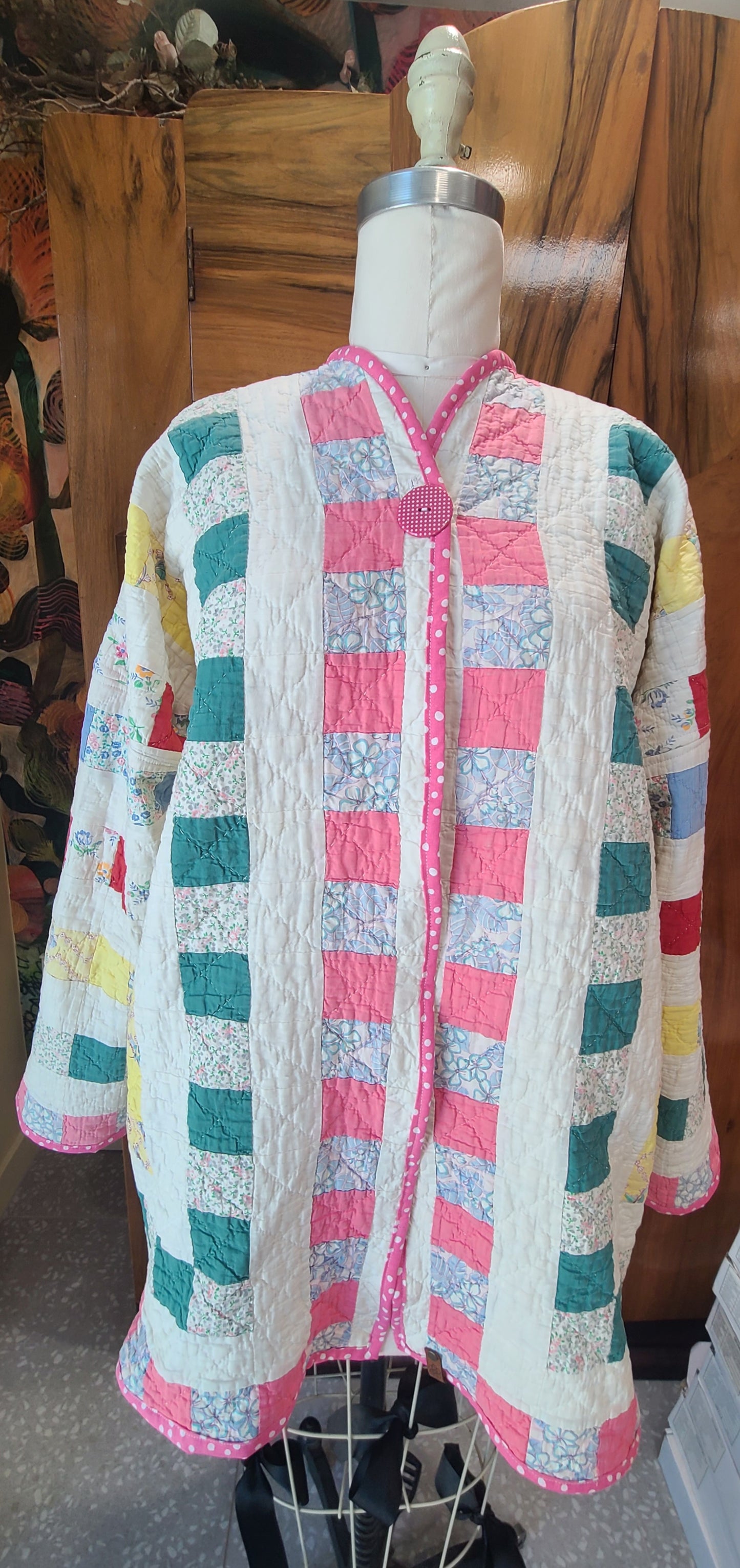 Pink Polka-dot Trimmed Swing Coat