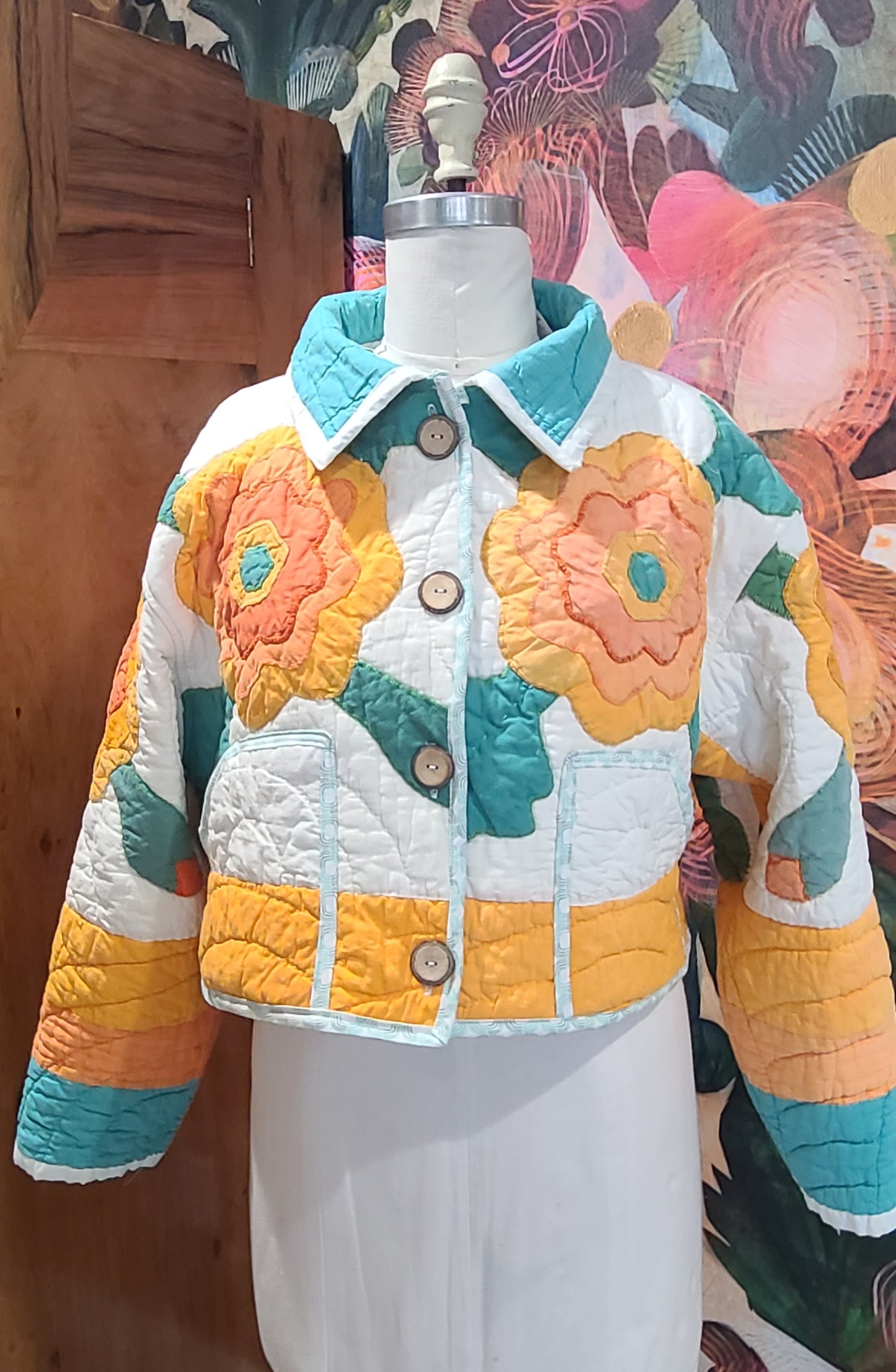 Orange Floral Applique Cropped Chore