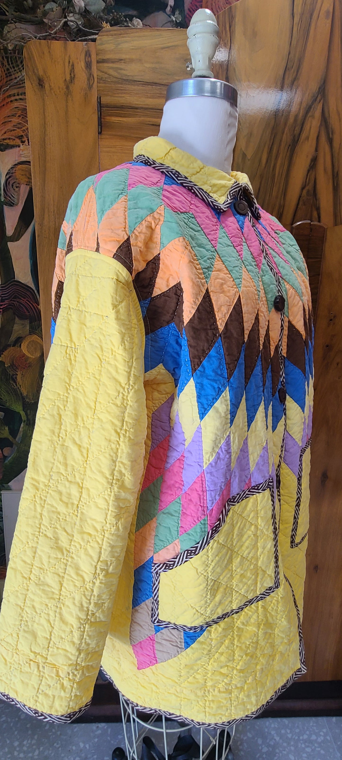 Pea Length Yellow Lone Star Quilt Coat