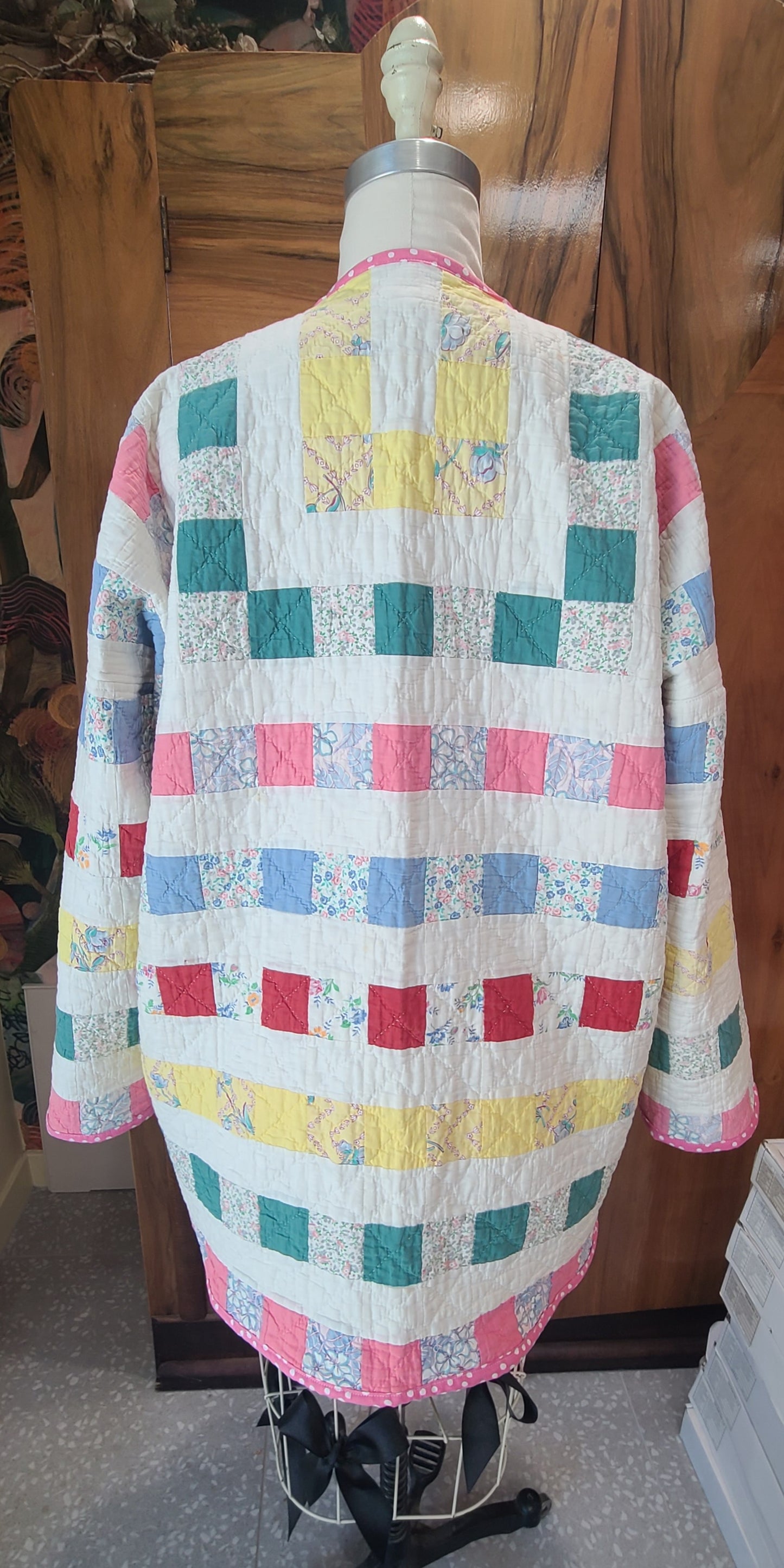Pink Polka-dot Trimmed Swing Coat