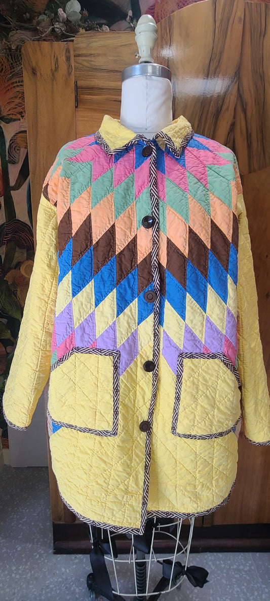 Pea Length Yellow Lone Star Quilt Coat