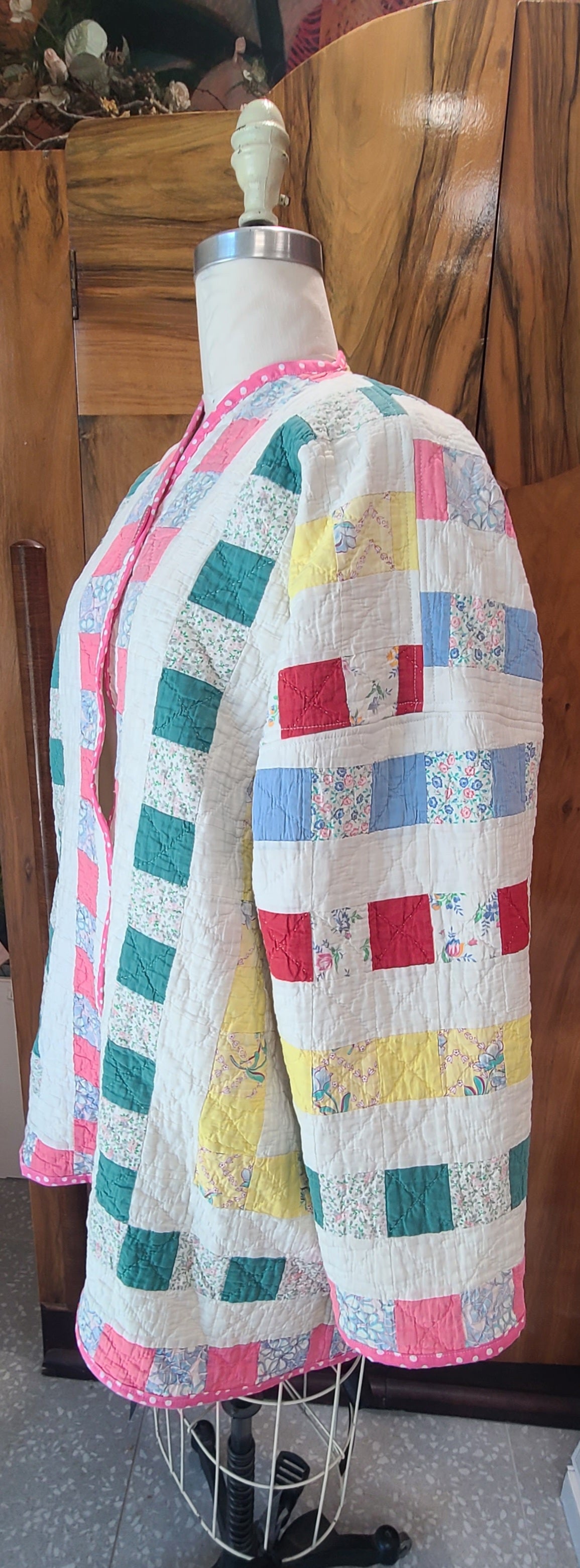 Pink Polka-dot Trimmed Swing Coat