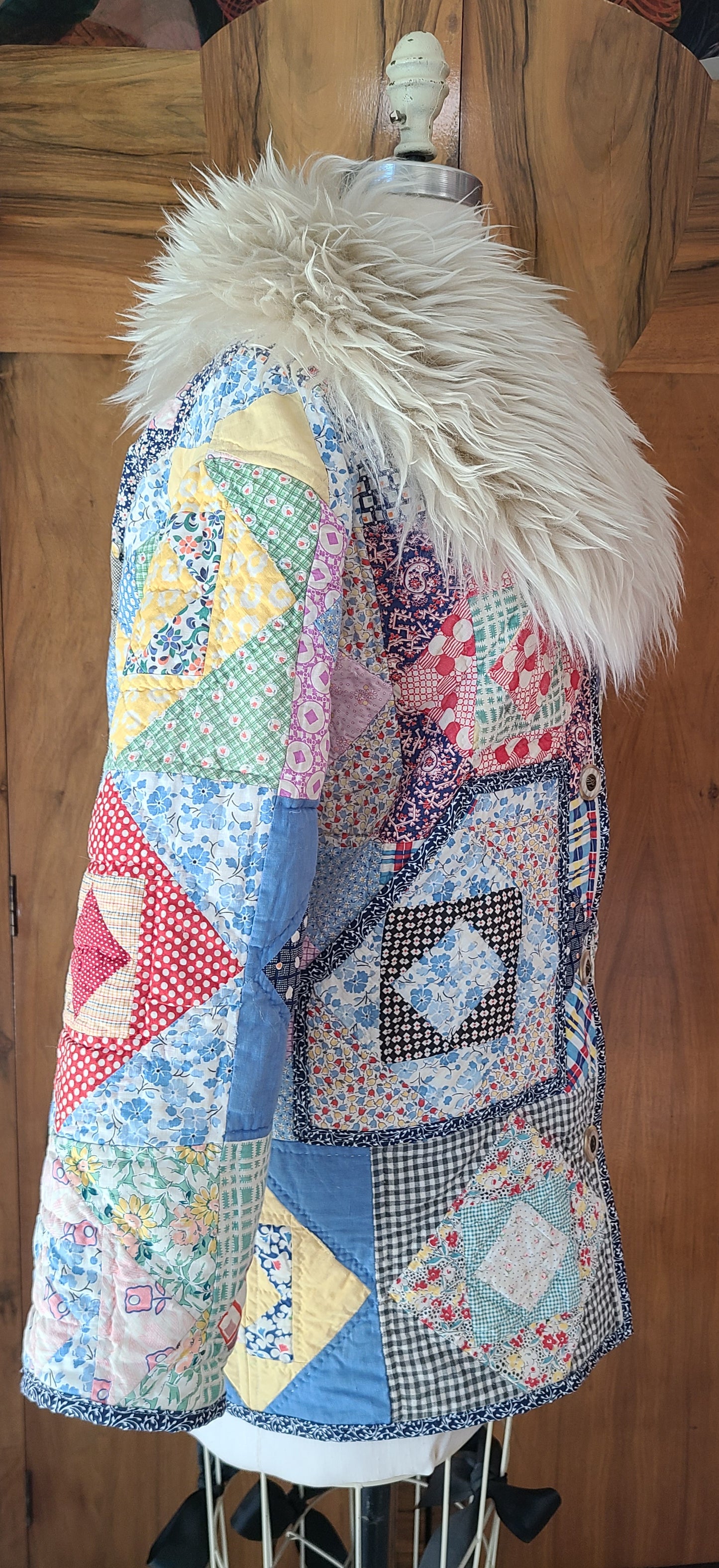 Blue Patch Chore with Lambskin Collar