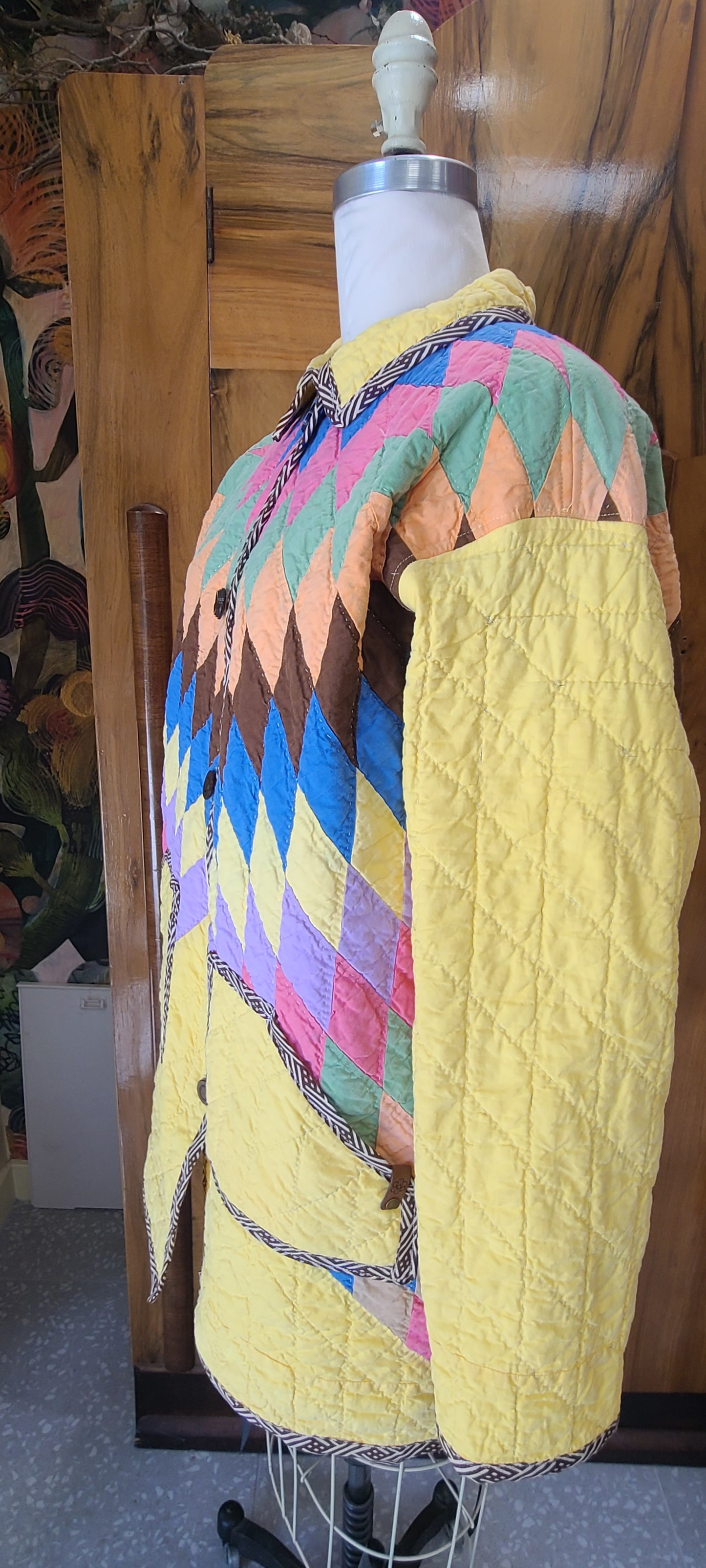 Pea Length Yellow Lone Star Quilt Coat